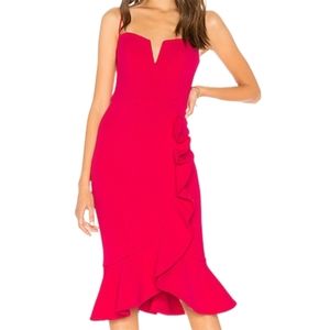 NICHOLAS | Strapless Ruffle Midi Cocktail Dress Watermelon Pink Sz 0 NWT
